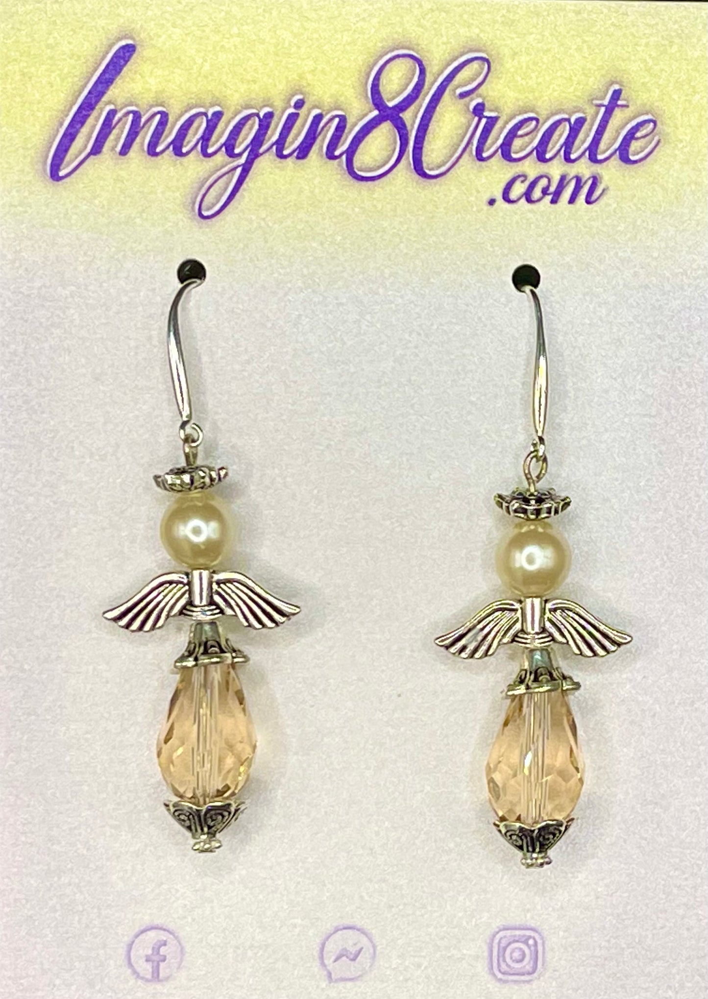 Crystal & Pearl Teardrop Angel Earrings - Sterling Silver Hooks