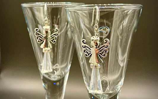 Elegant Crystal Angel Earrings - Sterling Silver Hooks