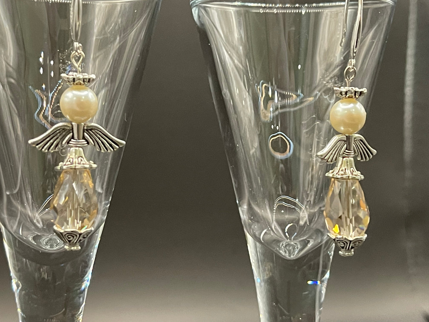 Crystal & Pearl Teardrop Angel Earrings - Sterling Silver Hooks