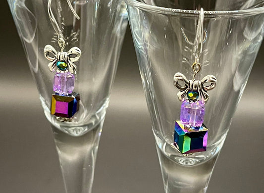 Crystal Boxed Presents Earrings - Sterling Silver Hooks