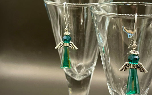 Crystal Angel Earrings Set - Sterling Silver Hooks